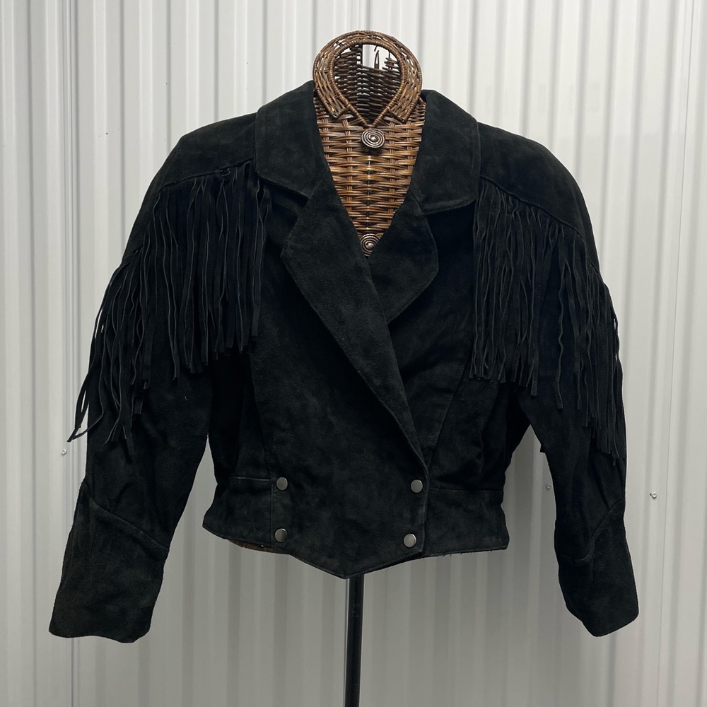 Women's Black Suede Fringe Leather Jacket